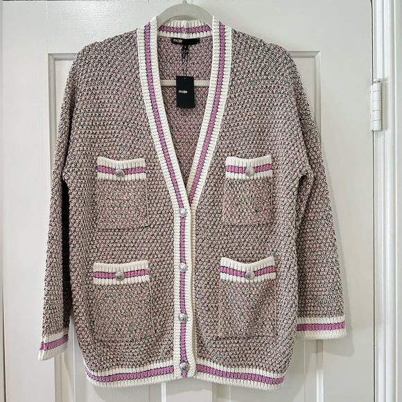 Maje Mapada Marled Cardigan Paprika be with tags jacket button down pink - Picture 4 of 15